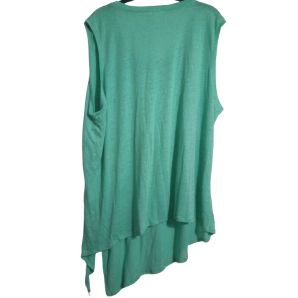 Stella & Dot Maette Women Top Sz 2X Linen Blend Green Sleeveless Slanted Hemline - Picture 2 of 5